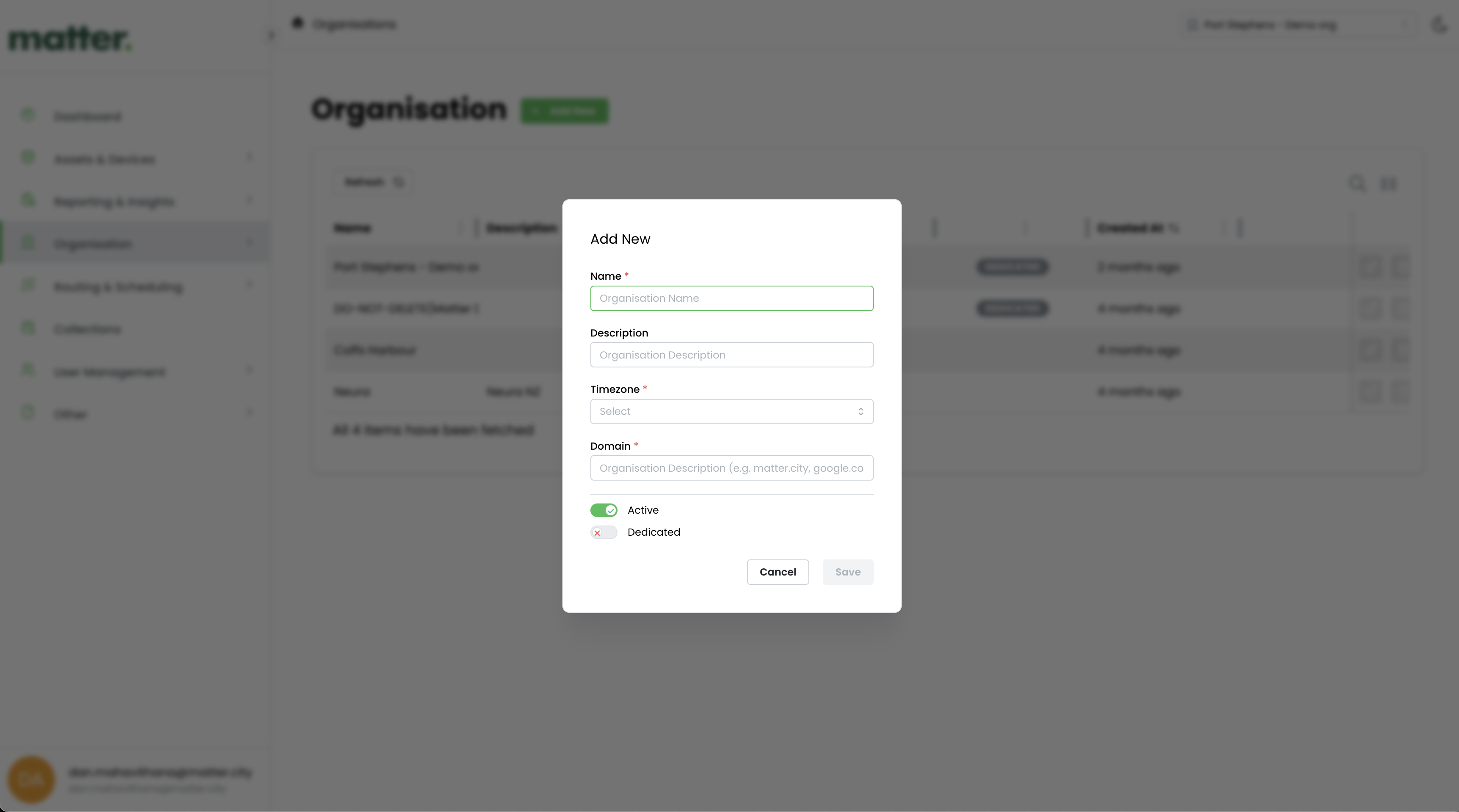 Create New Organisation